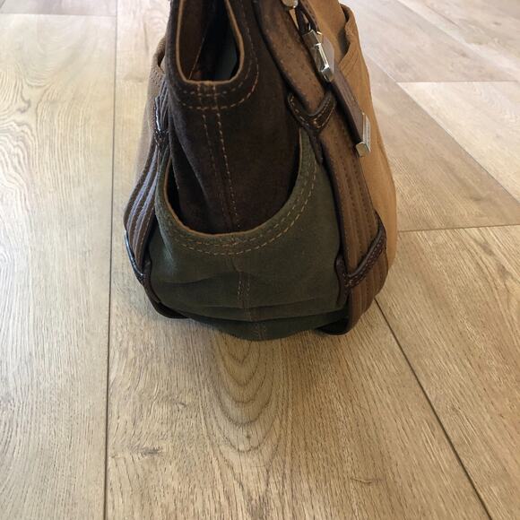 Tignanello Brown Suede Leather Colorblock Shoulder Bag Purse Gently Used - Picture 2 of 14